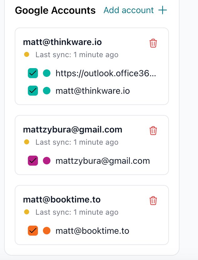 Three separate Google calendar accounts