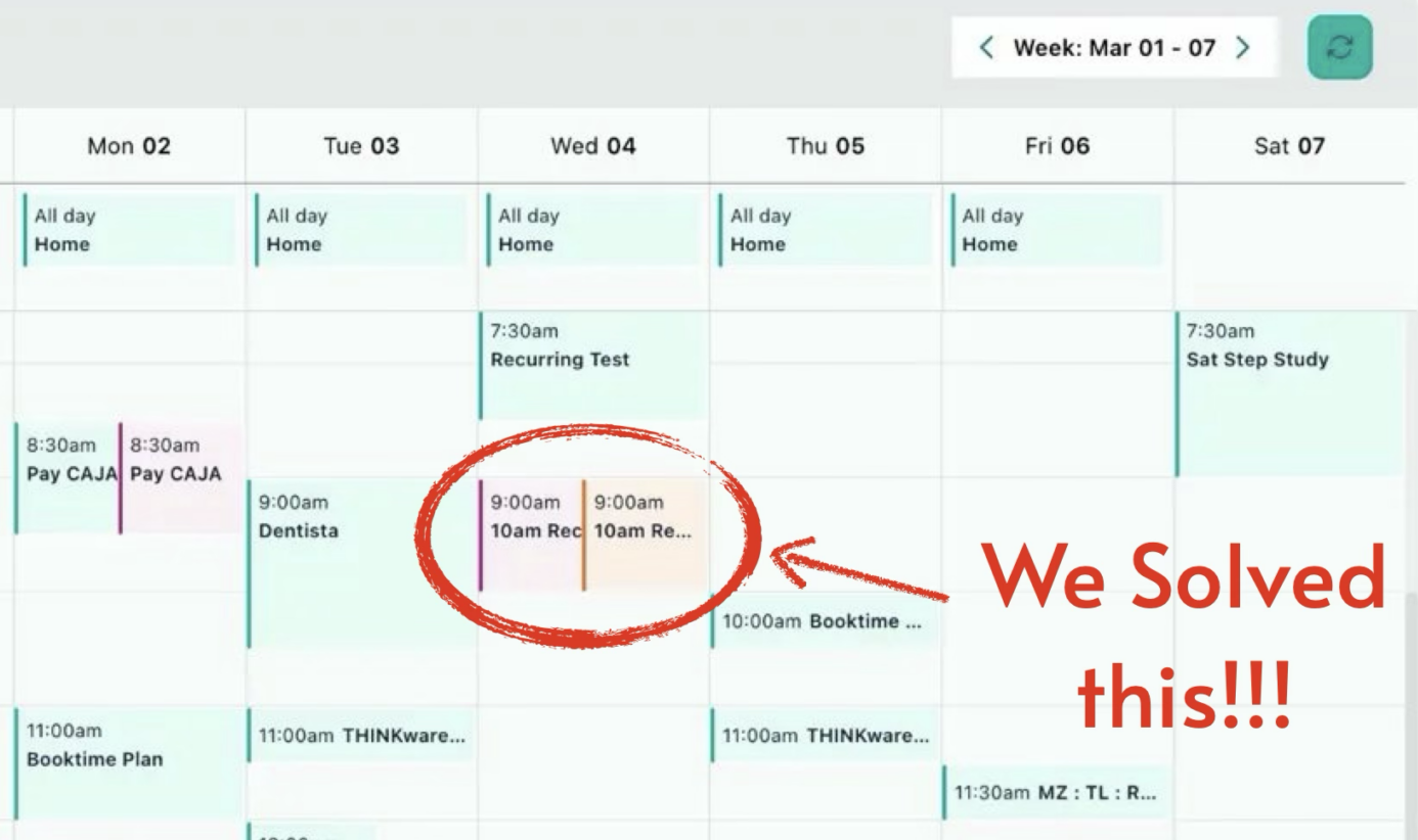 BookTime unified calendar view showing all calendars merged